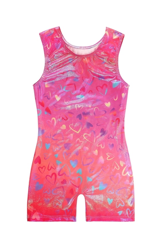 Gymnastics Leotards for Girls Sparkly One-Piece Pro Kids Unitard Biketards with Shorts