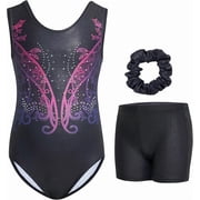 Gymnastics Leotards for Girls, Sleeveless Sparkly Dance gymnastics Outfit with Shorts Ballet Leotards for 5-10 Years