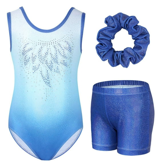 Gymnastics Leotards for Girls Sparkly Rhinestone Dance Unitards Biketards with Shorts Activewear