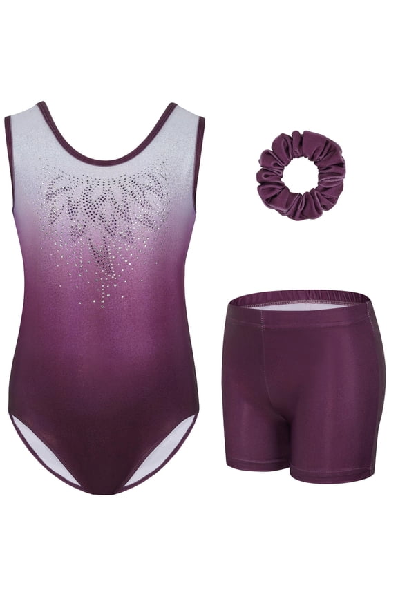 Gymnastics Leotards for Girls Sparkly Rhinestone Dance Unitards Biketards with Shorts Activewear