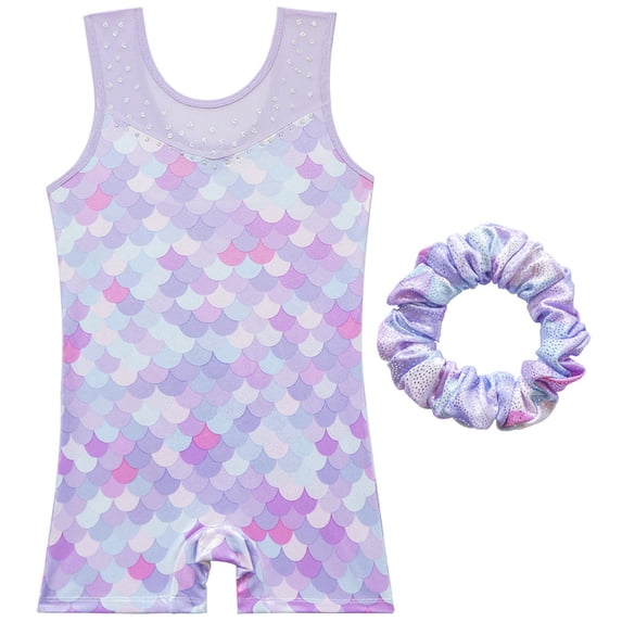 Gymnastics Leotards for Girls,leotard for Girls Gymnastics 3-10Years Kids Gymnastic Leotard with Shorts Unitard Matching Hair Scrunchie