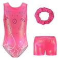 thumbnail image 1 of Gymnastics Leotards for Girls with Shorts Sparkly Sleeveless Ballet Dance Unitards Print 3Pc Athletic Tumbling Outfits, Pink, 9-10Y, 1 of 6