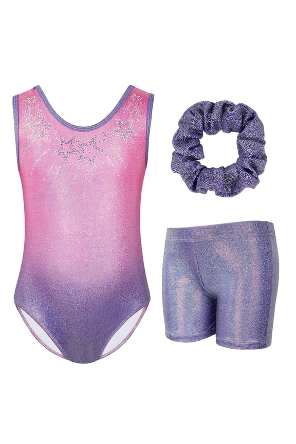 Gymnastics Leotards with Shorts Sparkly Biketards Sleeveless Ballet Dancewear Girls 3-12