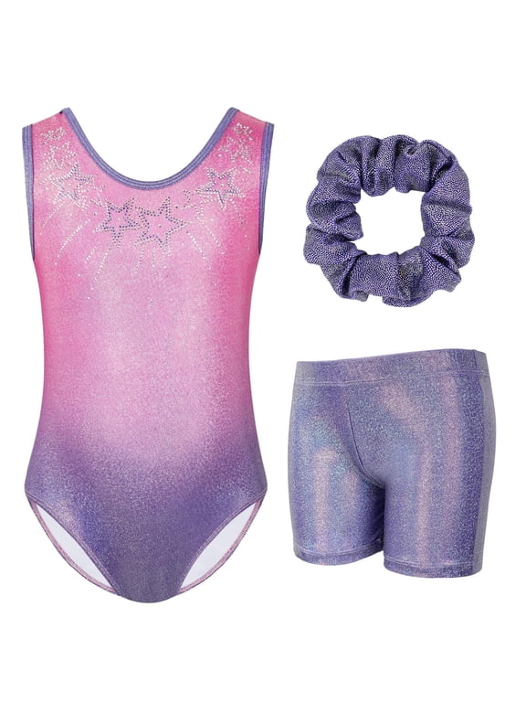 Gymnastics Leotards with Shorts Sparkly Biketards Sleeveless Ballet Dancewear Girls 3-12