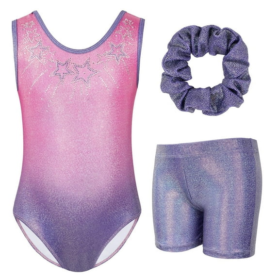 Gymnastics Leotards with Shorts Sparkly Biketards Sleeveless Ballet Dancewear Girls 3-12