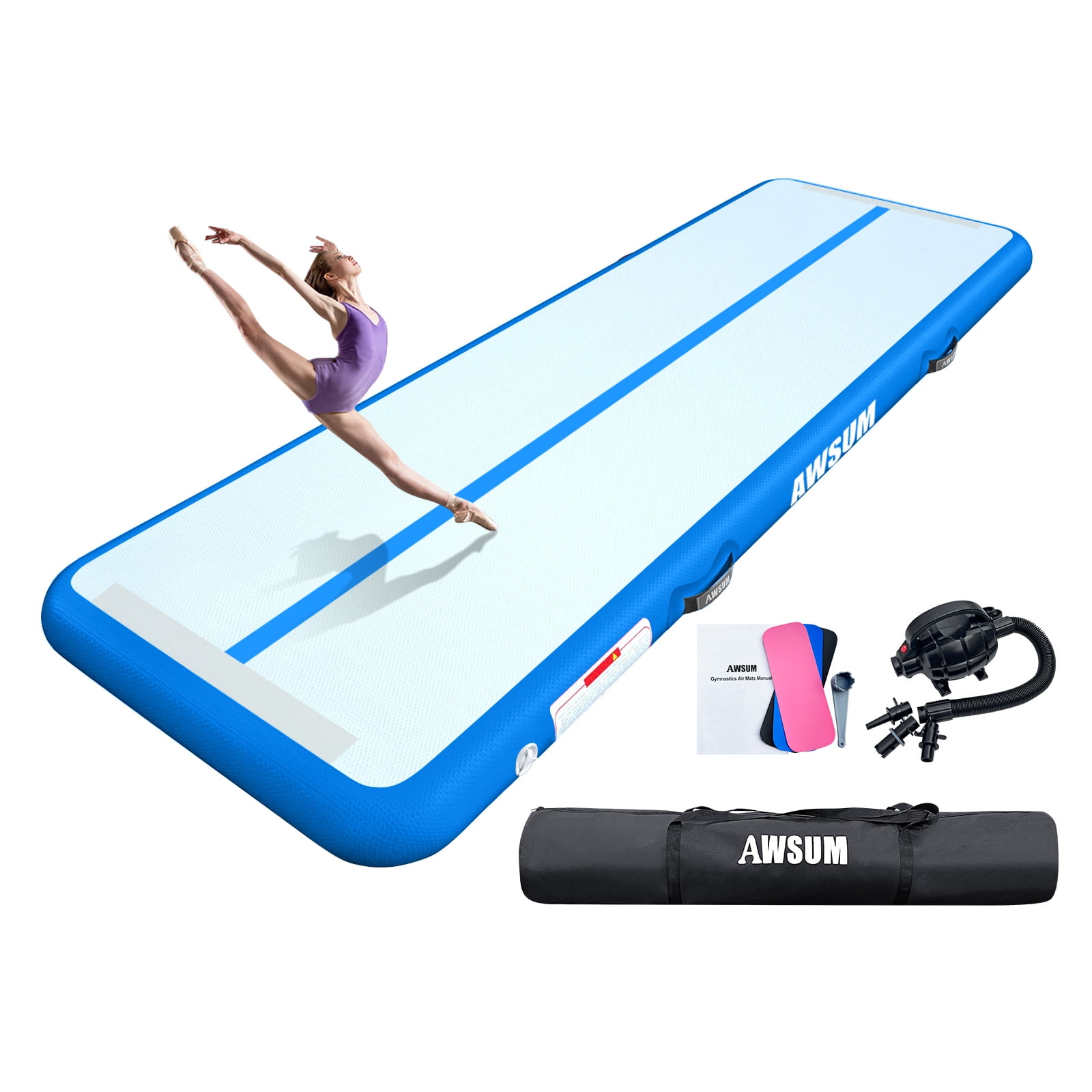 AWSUM Inflatable Air Gymnastics Mat 10ft 13ft 16ft Training mat 4 inches  Thick tumbling mat with Electric Pump for Home/Gym