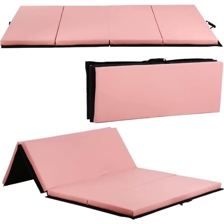 Gymnastics Mat 6x4x2 Folding Tumbling Mat 2” Thick Portable PU Leather Exercise Mat with Carrying Handles for Kids Adults, Pink