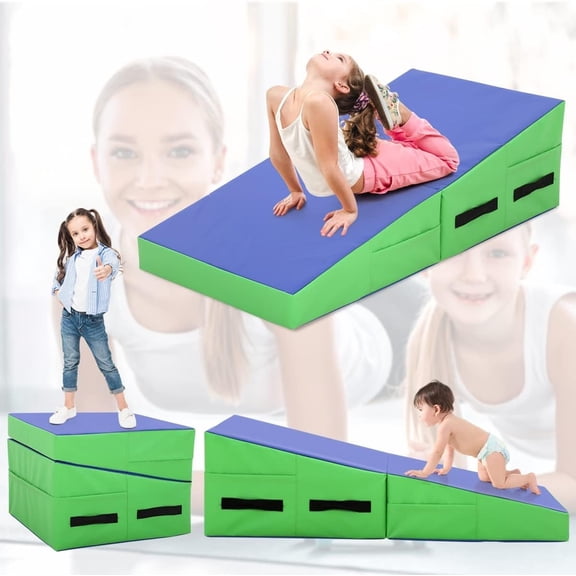 Gymnastics Mat - Incline Tumbling Mat, Folding, Cheese Wedge Design for Indoor/Outdoor Exercise & Yoga