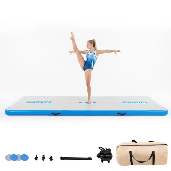 Gymnastics Mat Inflatable Training Mat 10ft/13ft/16ft with Pump & Storage Bag, 4 Inch Thickness for Outdoor Cheerleading Yoga Exercise, Pink/White