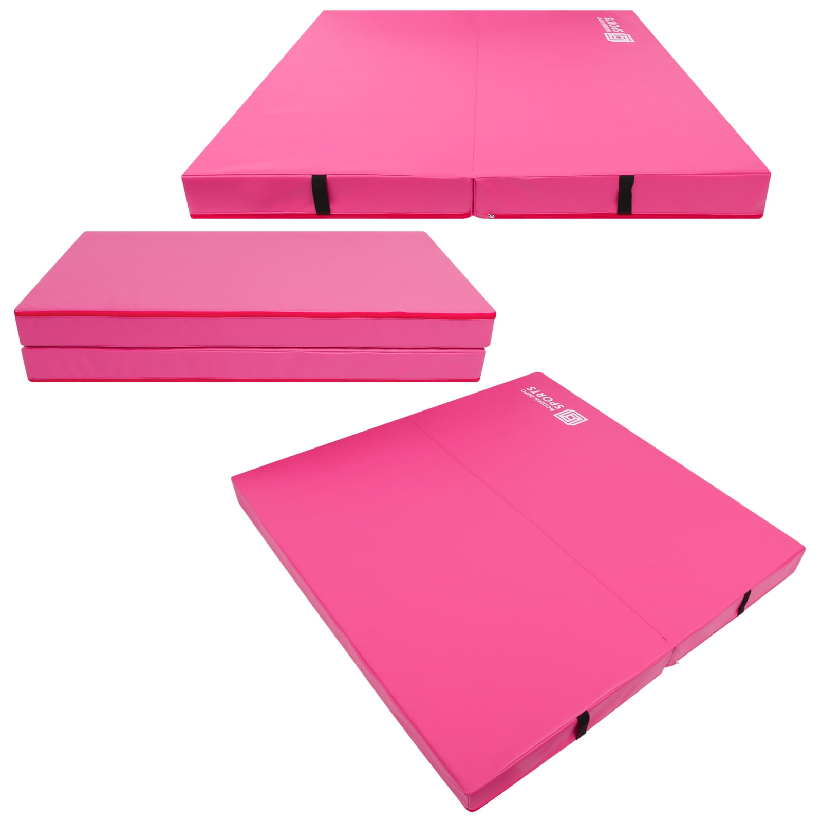 Gymnastics Mat for Kids 4'x4'x4" Foldable Tumbling Mats with Carrying Handles 2-Panels Fold Thick Exercise Mat for Home Aerobics Stretching Yoga, Rose Pink