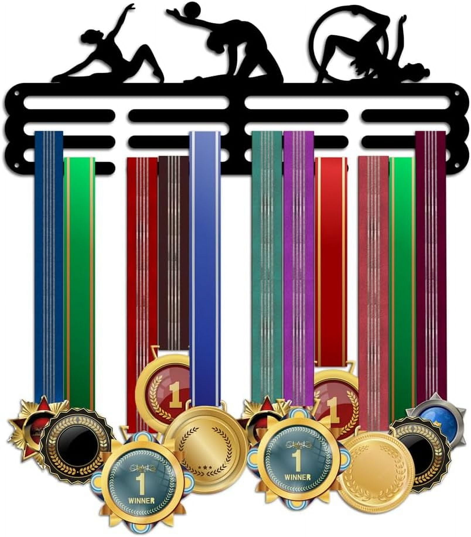 Gymnastics Medal Display Medal Hanger Sports Ribbon Holder Competition Medal Holder Medals Display Awards Medal Rack Wall Mount Tiered Medal Hook for Athletes CompetitionBlack