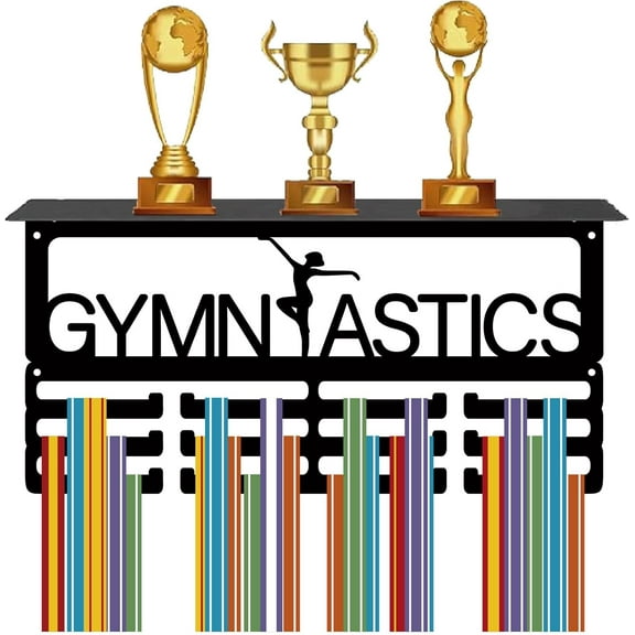 Gymnastics Medal Display Stand Sports Medal Hanger Trophy Shelf Metal Awards Rack 3 Lines Iron Wall Hanger Hooks Ribbon Badge Exhibition Holder 7.9x15.7in
