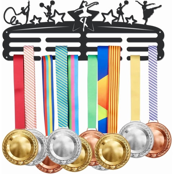 Gymnastics Medal Hanger Display Ballet Dance Sports Medals Display Rack for 60+ Medals Wall Mount Ribbon Display Holder Rack Iron Hooks Gymnastics Medal Holder for Girls Gifts for