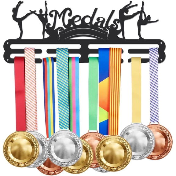 Gymnastics Medal Hanger Display Sports Gymnastics Floor Exercise Medals Display Rack Wall Mount Ribbon Display Holder Rack Hanger Decor Iron Hooks