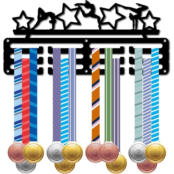 Gymnastics Medal Hangers Medal Holders Display Metal Small Medal Rack Organizer Plaques Hanger Black Medals Wall Mounted Shelf with 12 Hooks