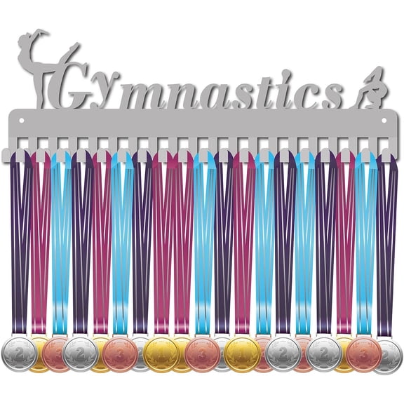 Gymnastics Medal Holder Display Gymnast Medal Hanger Hooks Sports Awards Stand Wall Rack Mount Decor Stainless Steel Metal Hanging Decor for Athletes Players Over 60 Medals Silver Silver