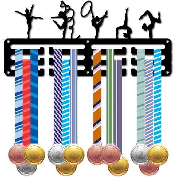 Gymnastics Medal Holder Display Hanger Metal Medal Rack Organizer Medal Iron Stand Frame with 12 Hooks 3-Line Black Medals Wall Mounted Hanger for Football Triathlon Runner 11.4 x 5InchBlack