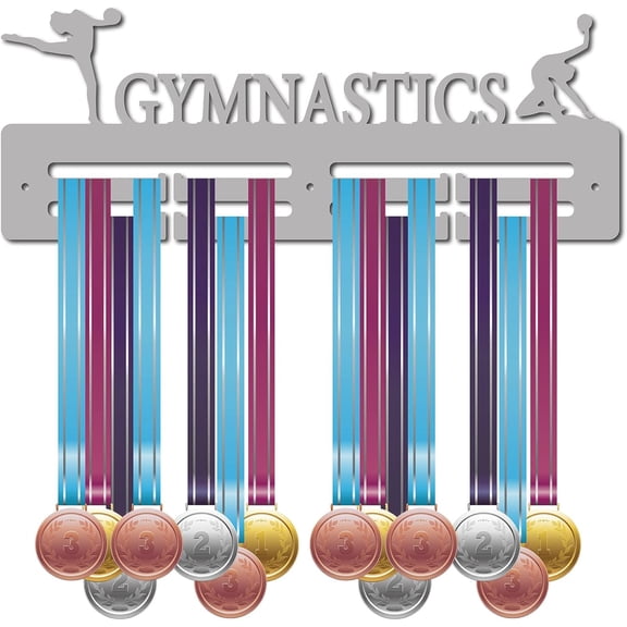 Gymnastics Medal Holder Display Hanger Sports Awards Stand Wall Rack Mount Hanger Decor Silver Sturdy Medal Holders for Athletes Champions Players Gymnastics O2 Rows Hanging Over 40 Medals Silver DIY
