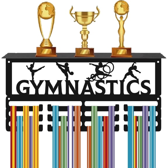 Gymnastics Medal Holder Display Sports Trophy Holder 3 Row Hold 60+ Medals Rectangle Black Iron Wall Frame Rack Metal Athletes Hanger Shelf