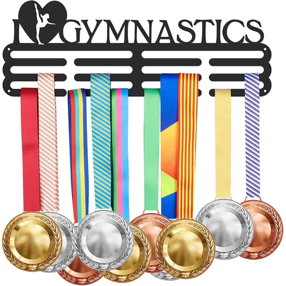 Gymnastics Medal Holder Exercise Medals Display Wall Mounted Hooks I Love Gymnastics Medal Holder Display Wall Hanging Medal Rack Display Competition Iron Medal Holder for DIY Over 60 Medals