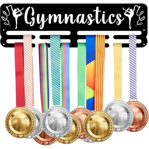 Gymnastics Medal Holder Rhythmic Gymnastics Display Hanger Rack Frame Sturdy Steel Metal Wall Mounted Hooks Medal Rack Display Load Capacity 10-15kg Gifts for Kids Black