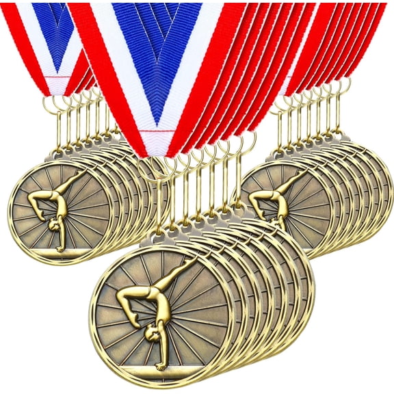 Gymnastics Medals Bulk 2'' Gold Medals for Gymnastics Trophy Award Winner Metal First Place with Neck Ribbons Award Prize Gift for Tournaments Competition Team Gymnastics Theme Party