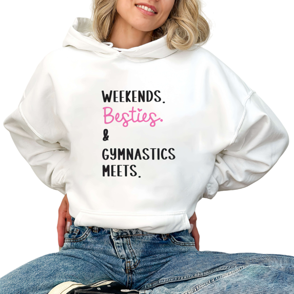 White Sports Besties Weekend Gymnastics Meet Graphic Sweatshirt Print hoodie womans S-2XL Casual Tops