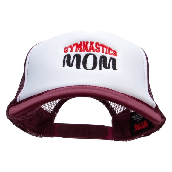 Gymnastics Mom Embroidered Foam Panel Mesh Snapback - Maroon White OSFM