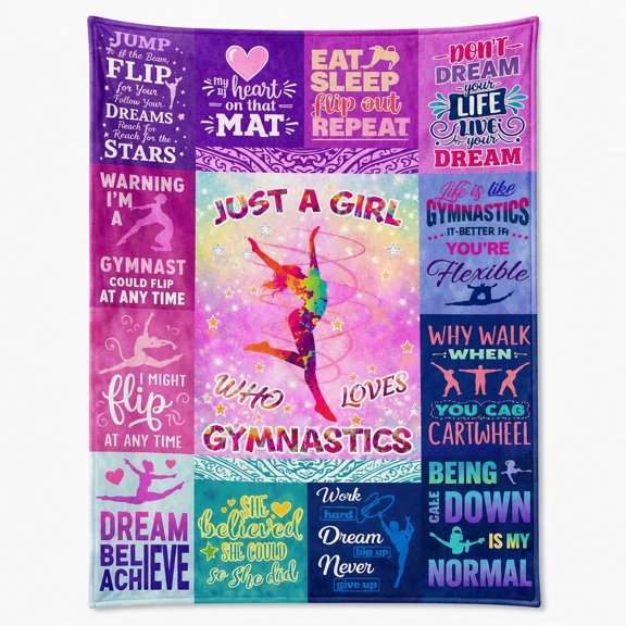 Gymnastics Motivational Fleece Blanket, Colorful Quote Throw, Soft 280 GSM
