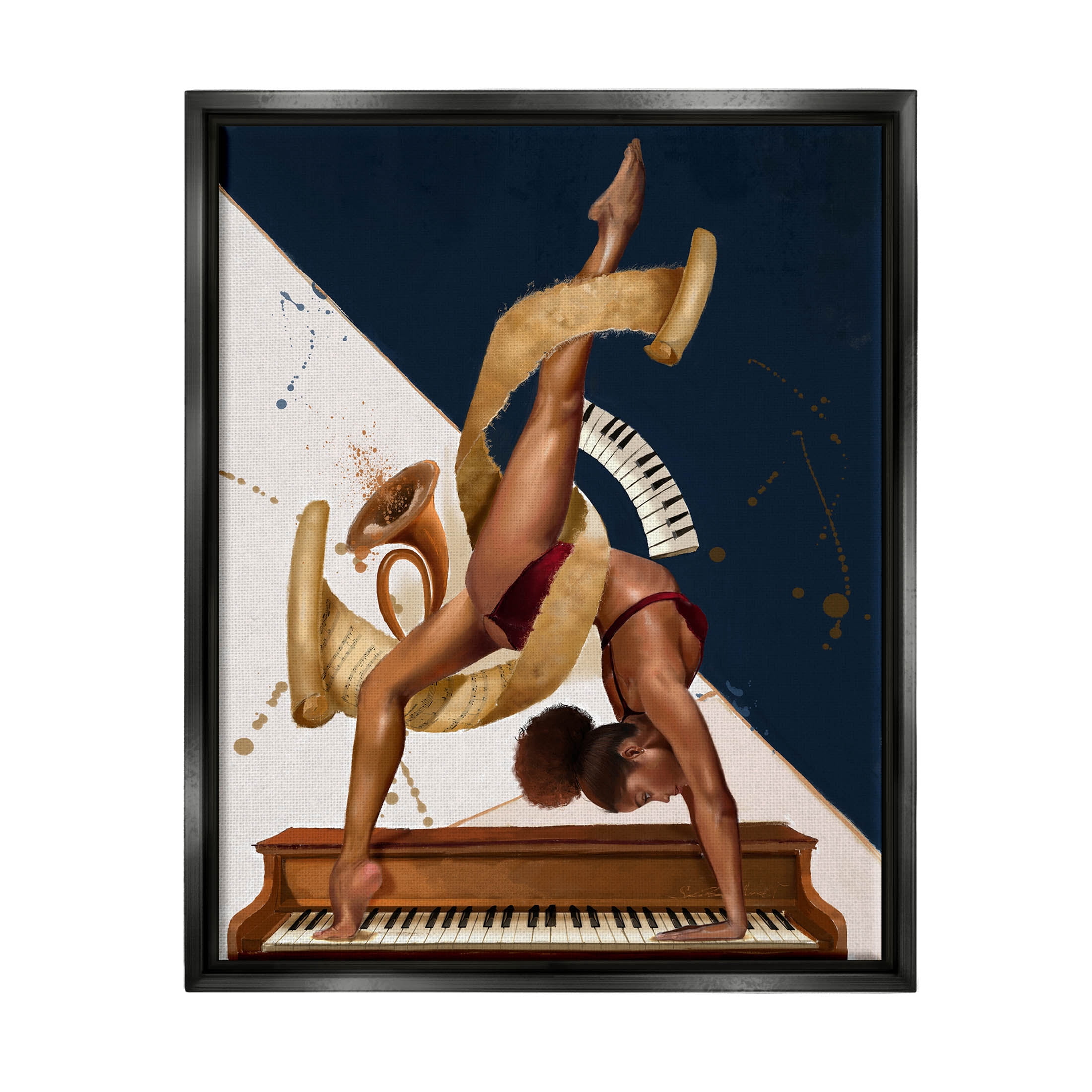 Gymnastics Musician Girl Instruments Abstract Painting Jet Black Framed Art Print Wall Art
