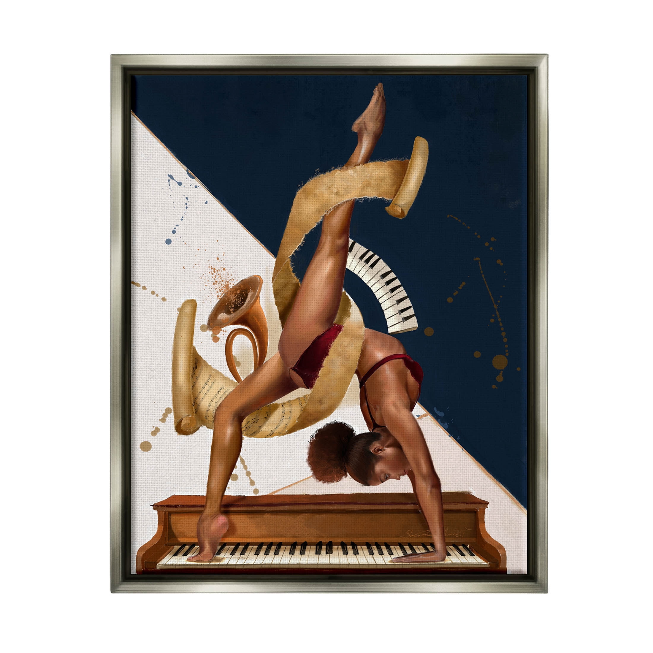 Gymnastics Musician Girl Instruments Abstract Painting Luster Gray Framed Art Print Wall Art
