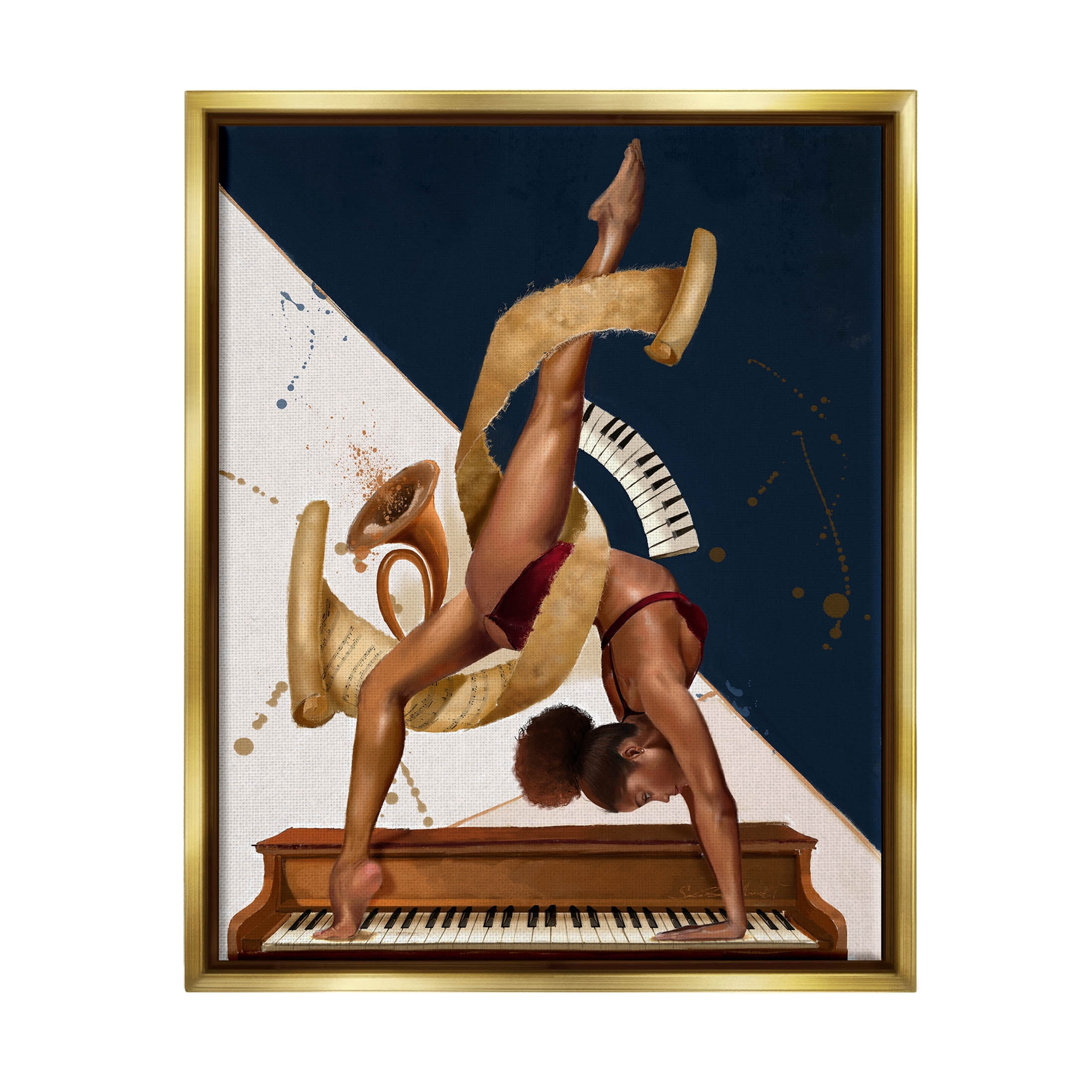 Gymnastics Musician Girl Instruments Abstract Painting Metallic Gold Framed Art Print Wall Art