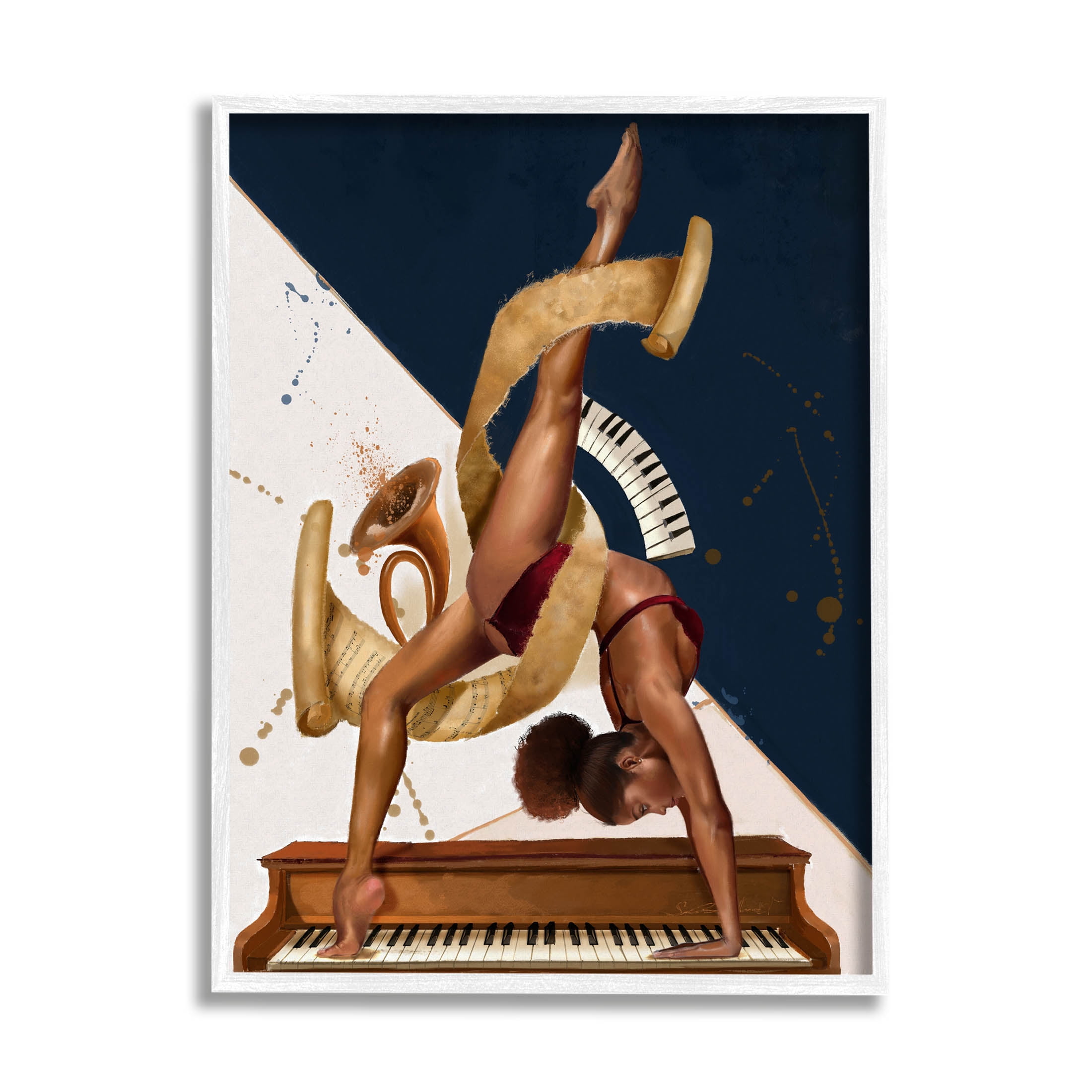Gymnastics Musician Girl Instruments Abstract Painting White Framed Art Print Wall Art