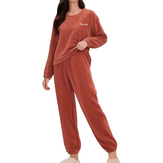 Gymnastics Outfits for Womens Women's Fall Winter Coral Fleece Pajama Set Cozy Thickened Loungewear Long Sleeve Sleepwear with Pants Fashionable Soft for Cold Nights Two-Piece Set Women Pajama Sets