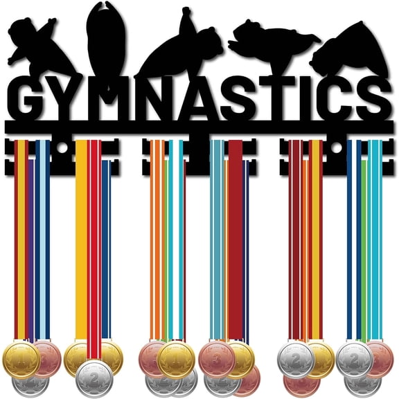 Gymnastics Panda Medal Hanger Medal Holder Sport Medals Display Stand Wall Mount Decor Black Acrylic Medal Holders Rack with 12 Hooks Non-slip for Football Awards Ribbon Cheer 5 x11.4Inch Black