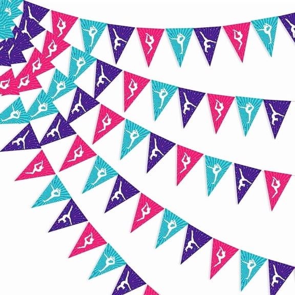 Gymnastics Party Decorations for Girls - 3PCS Gymnastics Banners, Gymnastics Triangle Banner Flags, Bunting Banner Garlands for Gymnast Birthday Party Baby Shower Supplies