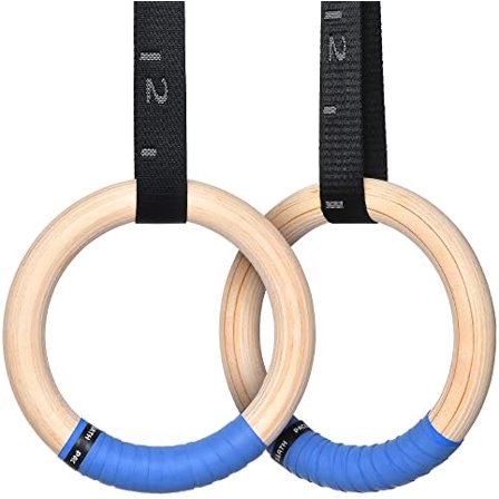 Gymnastics Rings Wooden Olympic Rings 1500/1000lbs with Adjustable Cam Buckle 14.76ft/9ft Long Straps with Scale Non-Slip Gym Rings for Home Gym Full Body Workout