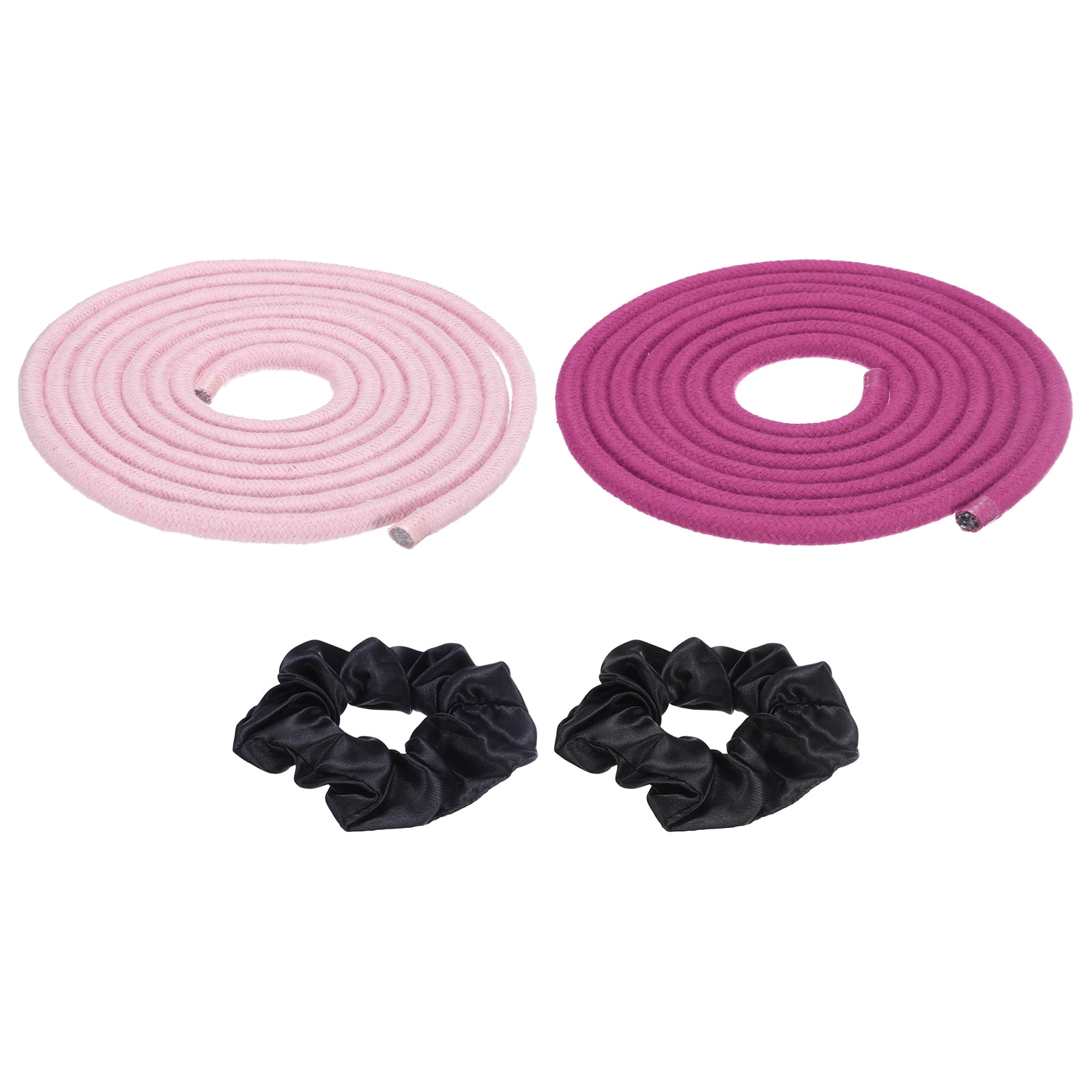 Gymnastics Rope, Exercise Fitness Aerobic Gymnastic Skipping, Rhythmic Gymnastics Arts Rope with Hair Tie 3 Meters& 2Pcs & Pink/Rose Red - Fit for (Fitness/Outdoor Activities/Yoga)