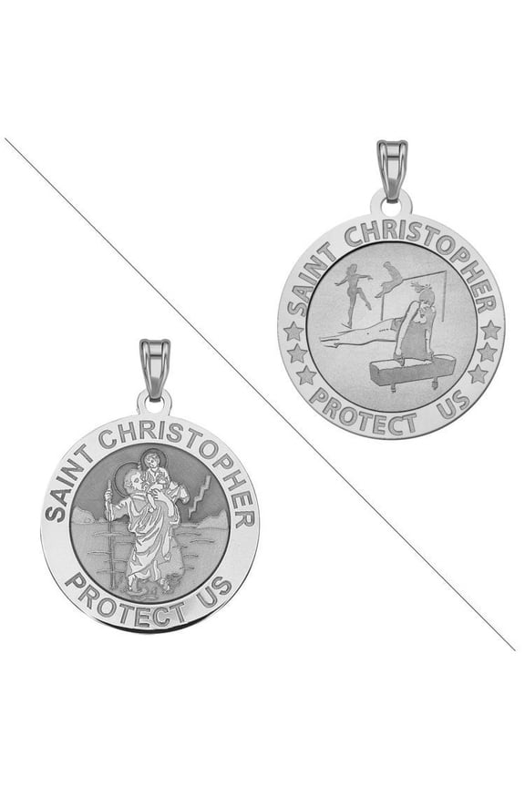 Gymnastics- Saint Christopher Doubledside Sports Religious Medal 1 Inch Sterling Silver