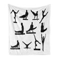 thumbnail image 1 of Gymnastics Soft Flannel Fleece Throw Blanket, Composition of Mens Pommel Horse Athlete Silhouettes with Various Poses, Cozy Plush for Indoor and Outdoor Use, 50" x 70", Black and White, by Ambesonne, 1 of 6