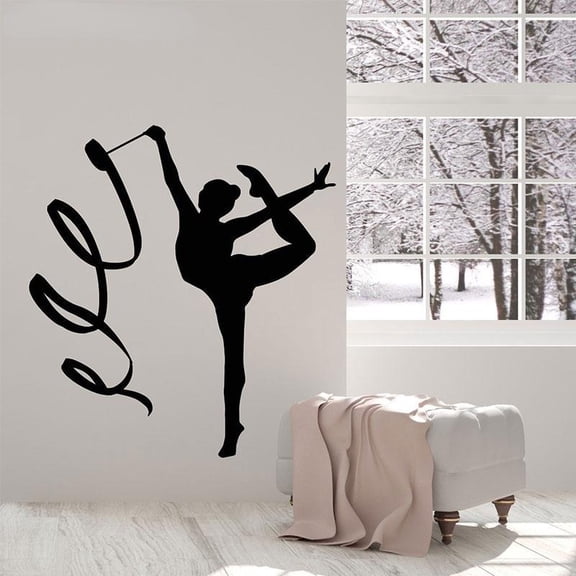 Gymnastics Sport Girl Ribbon Wall Stickers Vinyl Home Decoration Dance Room Decals Self Adhesive Murals Poster 42x45cm