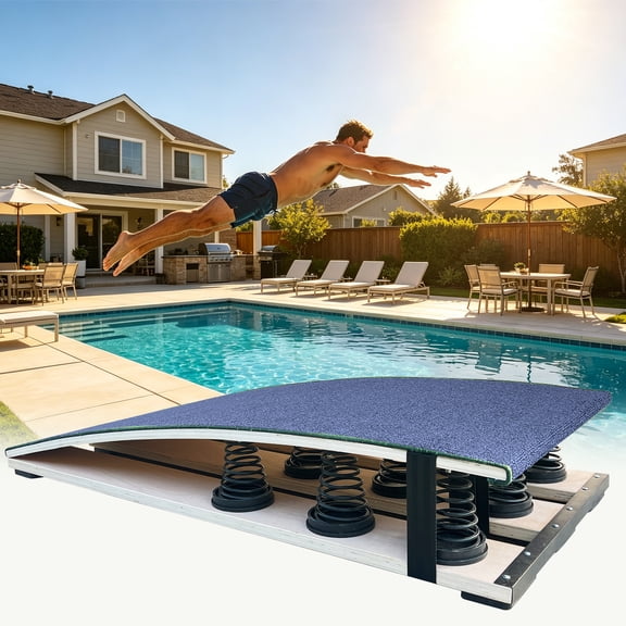 Gymnastics Springboard with 9 Heavy-Duty Springs, Textured Training Surface, Portable Jump Board for Vault Training and Poolside Diving Practice, 47.2 x 23.6 in, Blue