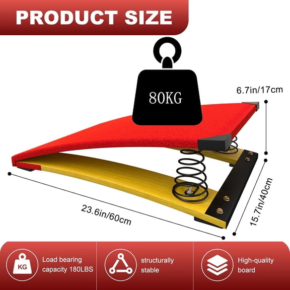 Gymnastics Springboard for Kids Vaulting Training Fitness Playing, Portable Curved Spring Board, Hard Wood Practice Equipment, Elastic Board for Home Room Athletics Training