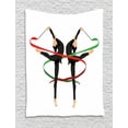 thumbnail image 1 of Gymnastics Tapestry, Ribbon Dancing Olympic Sports Pattern with Symmetrical Woman Gymnast Figures, Wall Hanging for Bedroom Living Room Dorm Decor, 40W X 60L Inches, Multicolor, by Ambesonne, 1 of 2