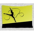 thumbnail image 1 of Gymnastics Tapestry, Woman Silhouette with a Ribbon Gymnastic Healthy Activity Exercise, Wall Hanging for Bedroom Living Room Dorm Decor, 60W X 40L Inches, Black Yellow and Green, by Ambesonne, 1 of 2