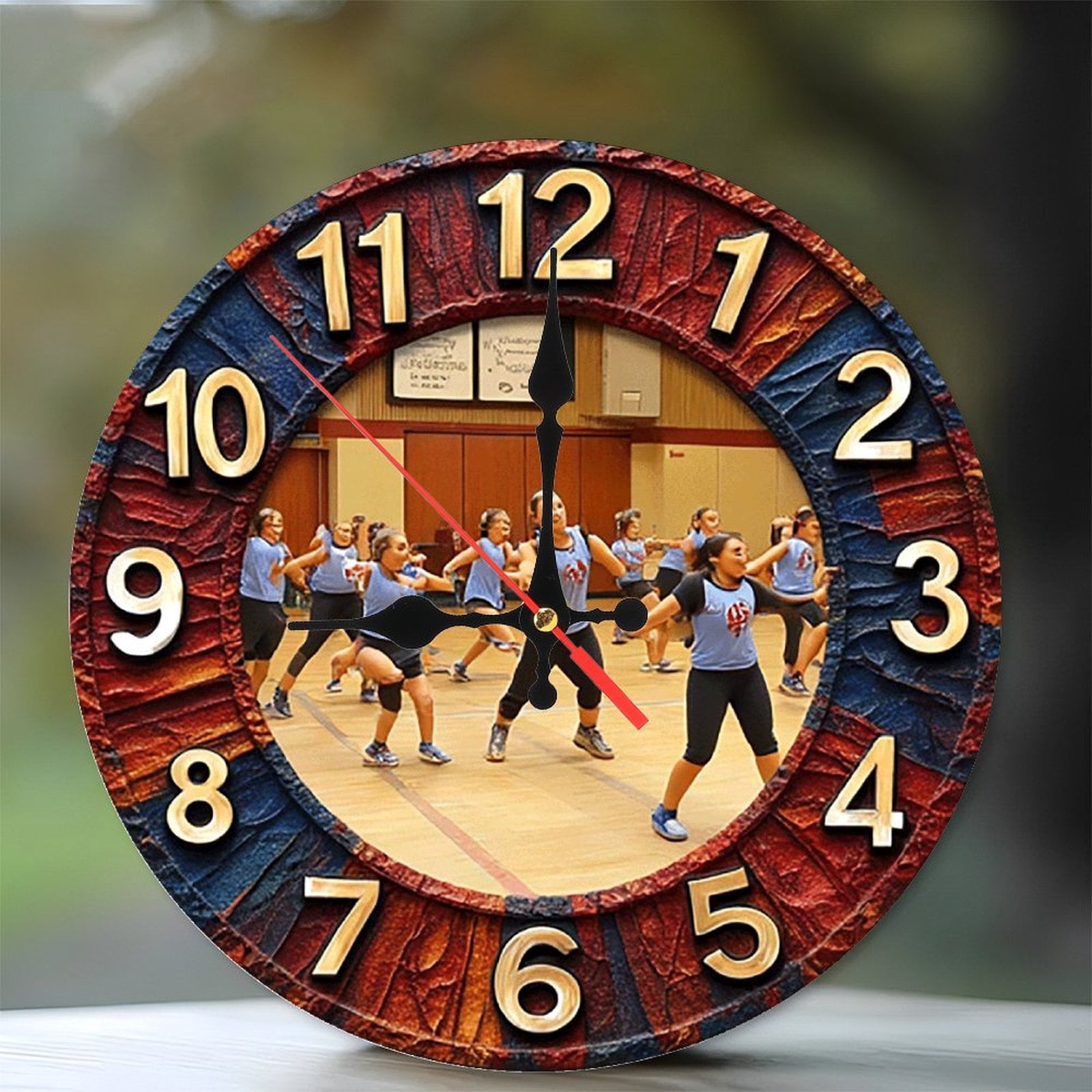 Team Roping Wall Clock Gymnastics Team Photo Clock Wall Decor 10-Inch Silent Wooden Wall Clock ...