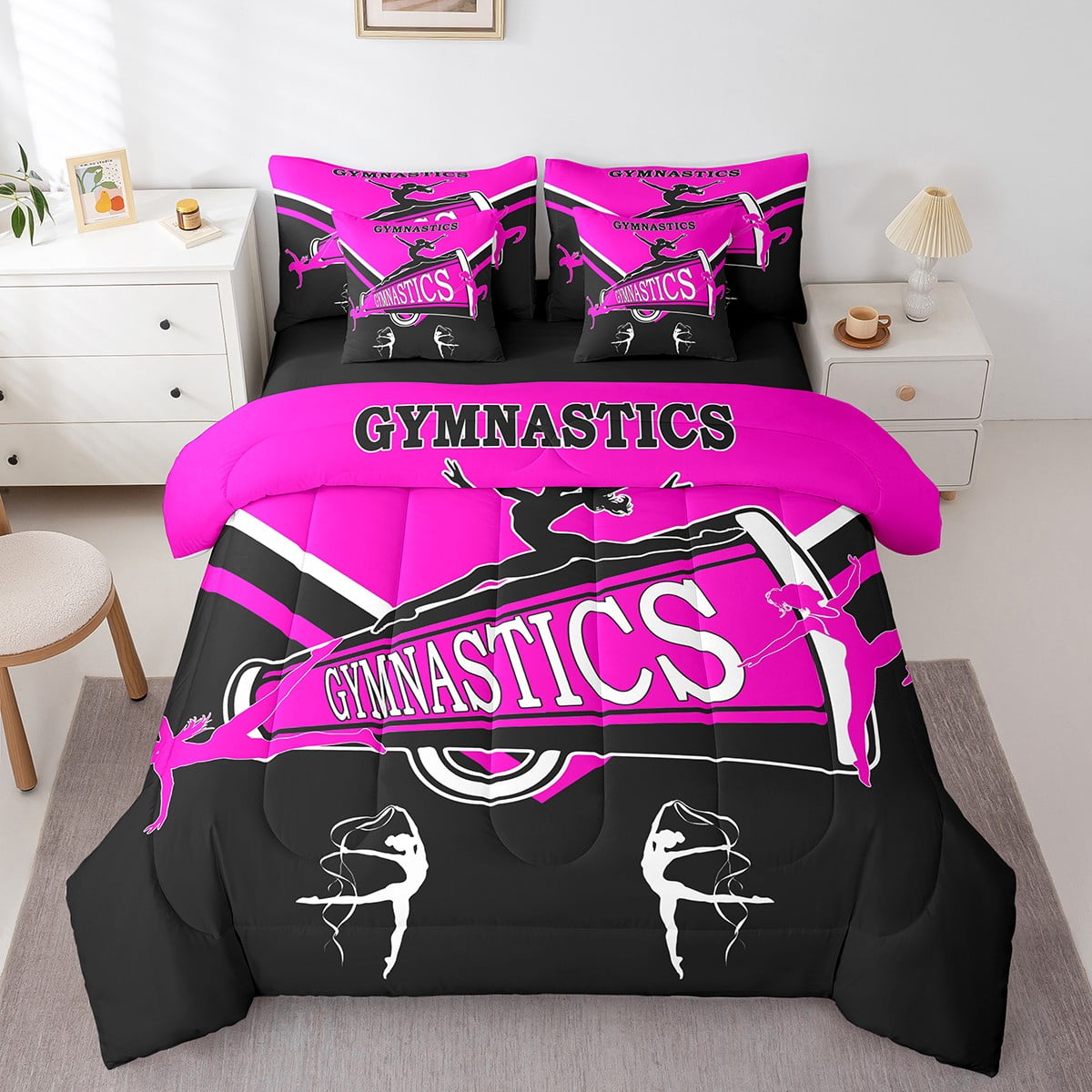 Gymnastics Twin Comforter Set 7-Piece Cute Gymnast Girl Bedding ...