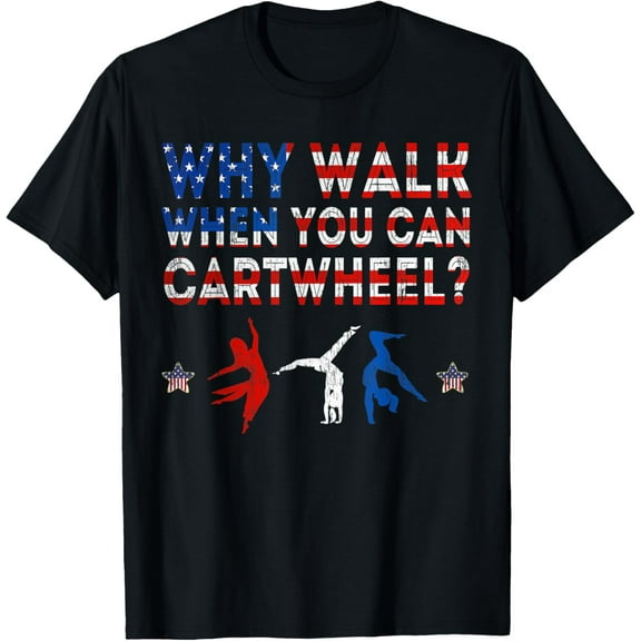 Gymnastics USA American Flag - Cartwheel Tumbling Funny Girl T-Shirt