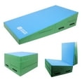 thumbnail image 1 of Gymnastics Wedge Mats 48" X 24" X 14" Folding for Home Use | Incline Mat Cheese Wedge With Zip Fastener, Waterproof Vinyl Cover, EPE Foam for Exercise, Tumbling, Yoga, Pilates, Blue Green, 1 of 7