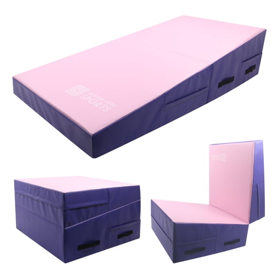 Gymnastics Wedge Mats 60" X 30" X 14" Folding for Home Use | Incline Mat Cheese Wedge With Zip Fastener, Waterproof Vinyl Cover, EPE Foam for Exercise, Tumbling, Yoga, Pilates, Pink & Dark Blue